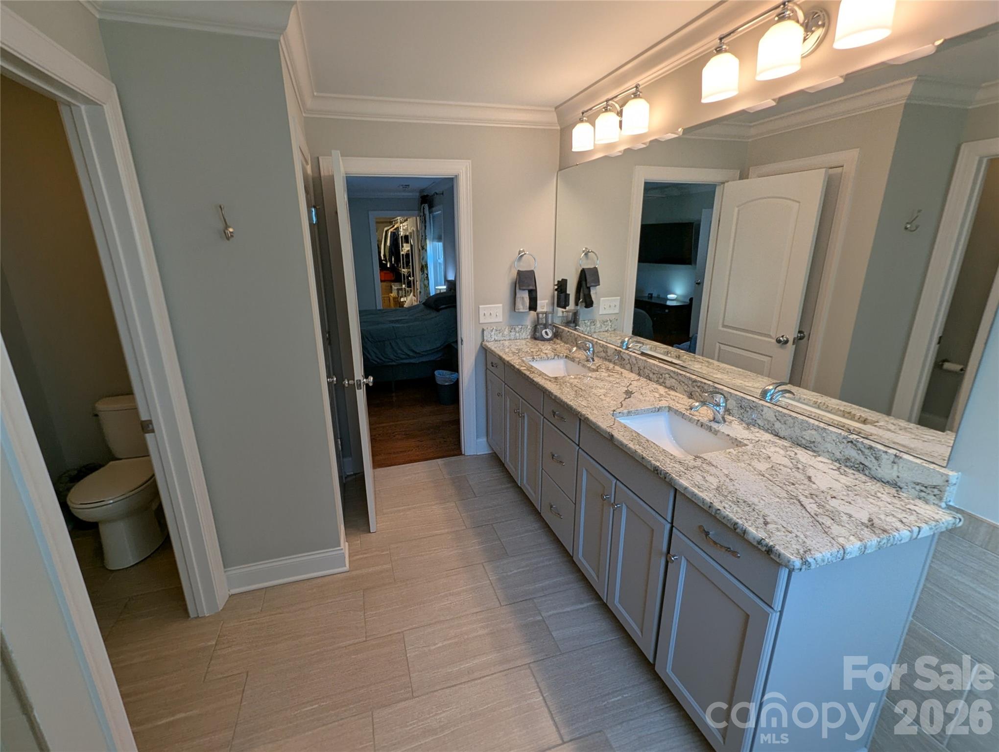 19934 Walter Henderson Road Cornelius, NC 28031 - Photo 30 of 35 a bathroom with a granite countertop sink and a mirror