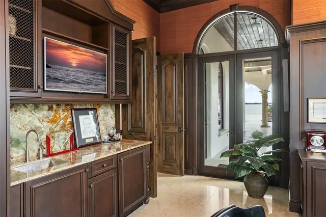 a view of a garden with a fountain