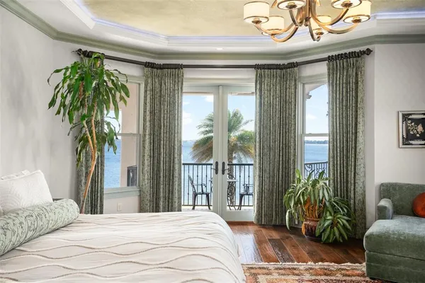 a view of a lake with a big yard