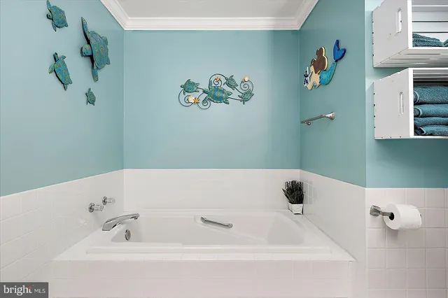 a bathroom with a bathtub