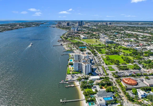 a view of a city with an ocean view
