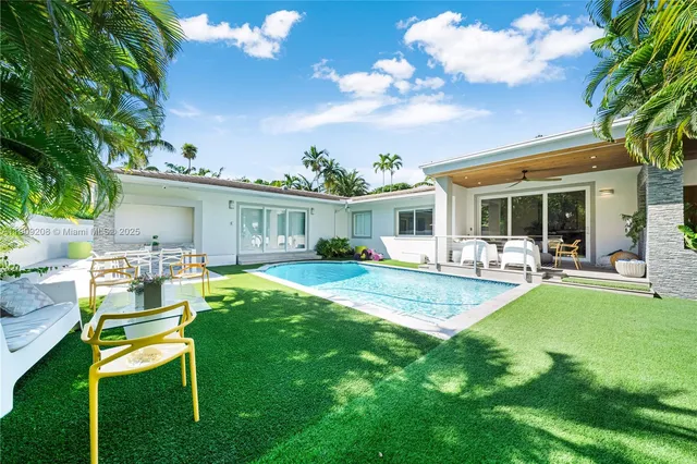 a building outdoor space with patio furniture