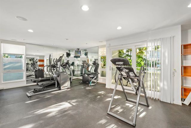 a view of a room with gym equipment