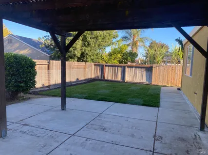 a view of a backyard with pathway