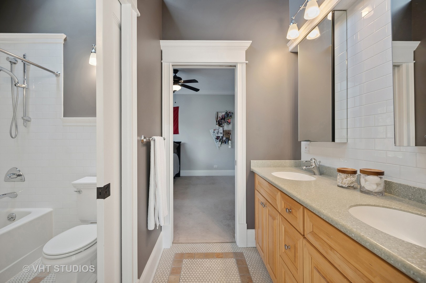 907 Queens Lane Glenview, IL 60025 - Photo 28 of 39 a bathroom with a granite countertop sink toilet and shower