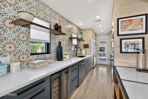 a kitchen with lots of counter top space