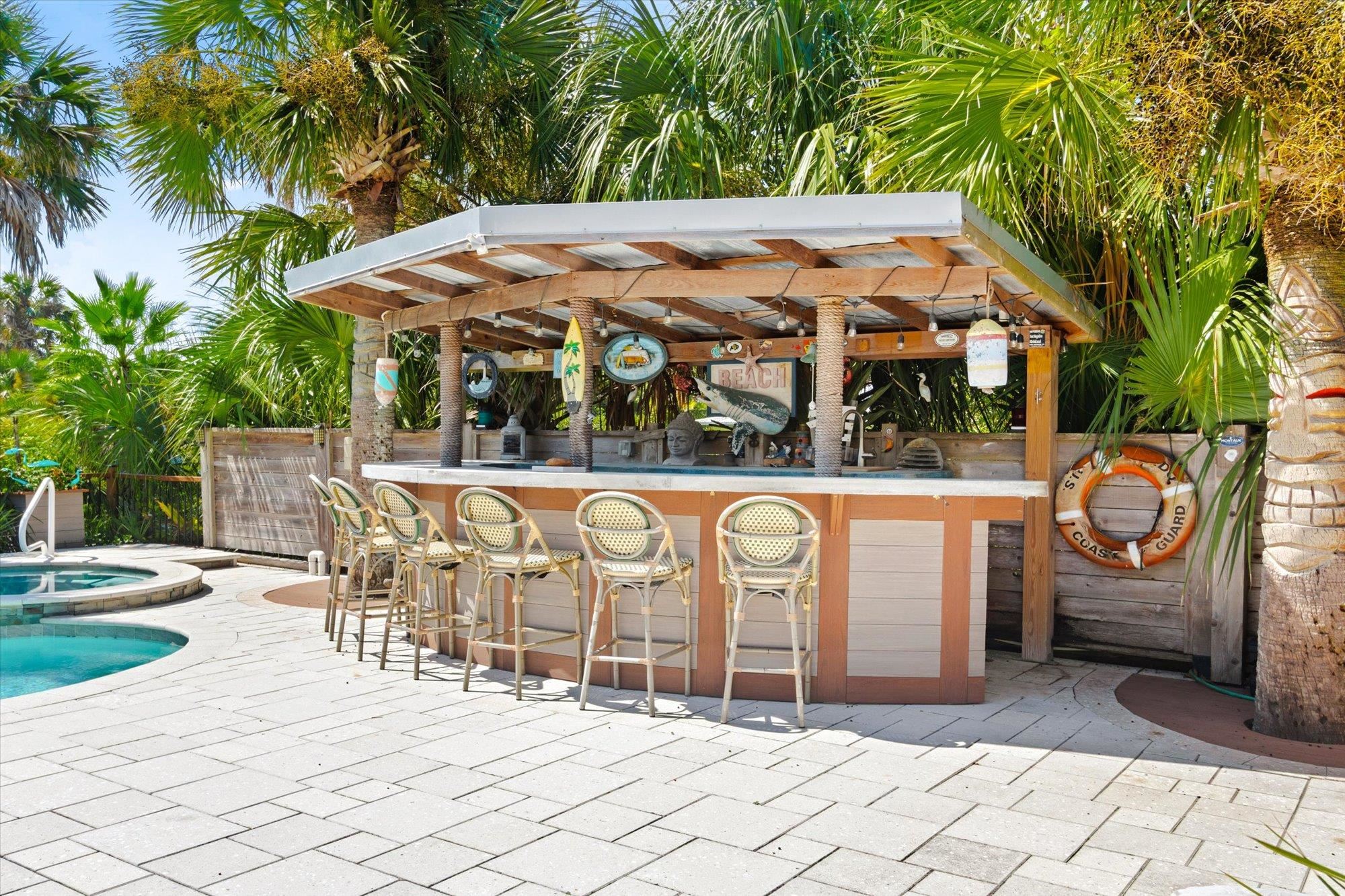 1 2nd Lane St. Augustine, FL 32080 - Photo 55 of 86 View of patio / terrace featuring an outdoor bar and an in-ground hot tub
