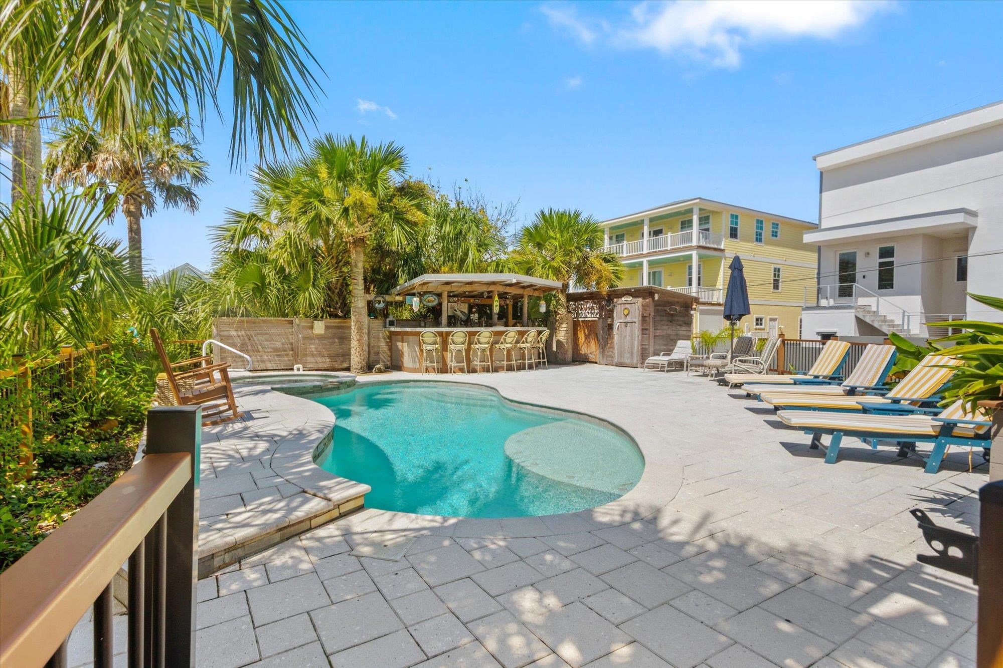 1 2nd Lane St. Augustine, FL 32080 - Photo 62 of 86 View of swimming pool featuring a patio area, a pool with connected hot tub, and a gazebo