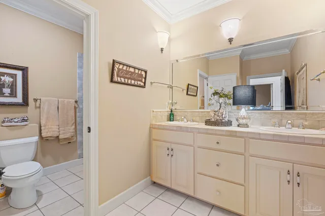 a bathroom with a toilet a sink a mirror and vanity