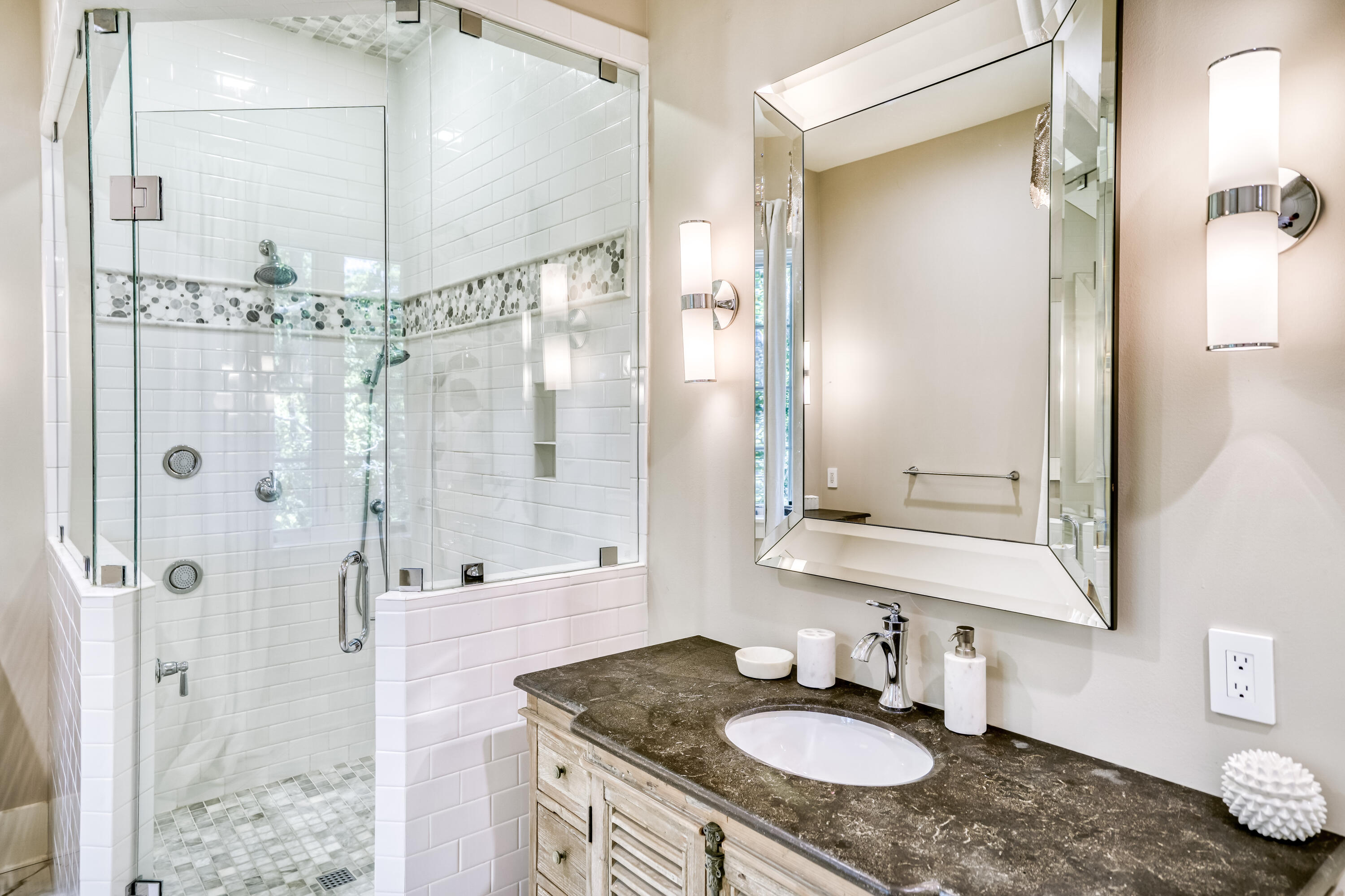 47 Hammock Lane Santa Rosa Beach, FL 32459 - Photo 31 of 51 a bathroom with a granite countertop shower sink and mirror