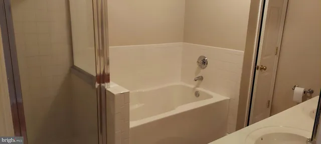 a bathroom with a bathtub