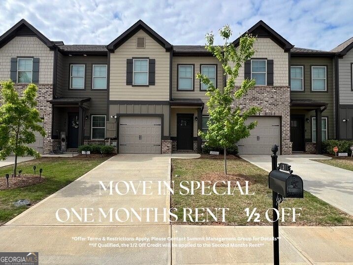 a view of a brick house with a large windows