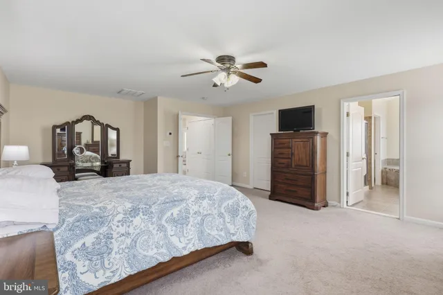a bedroom with a bed closet and a flat tv screen