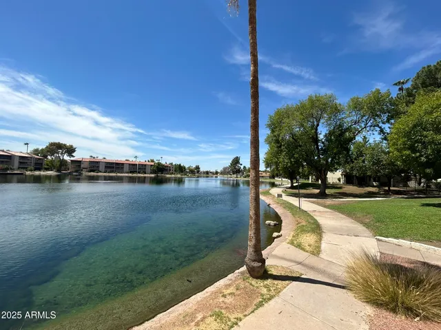 a view of a lake with houses