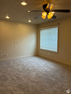 7936 Wycliffe Way Eagle Mountain, UT 84005 - Photo 35 of 37 Room featuring wall-to-wall carpeting, recessed ceiling lighting, and a ceiling fan with integrated illumination