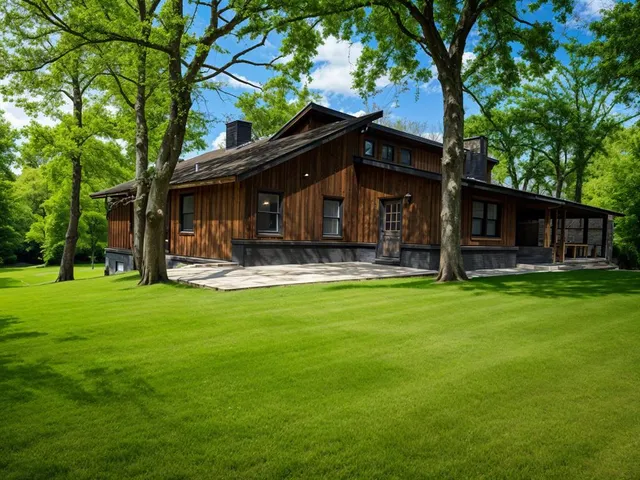 a front view of house with yard and green space