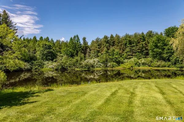 a backyard of a house with lots of green space and mountain view