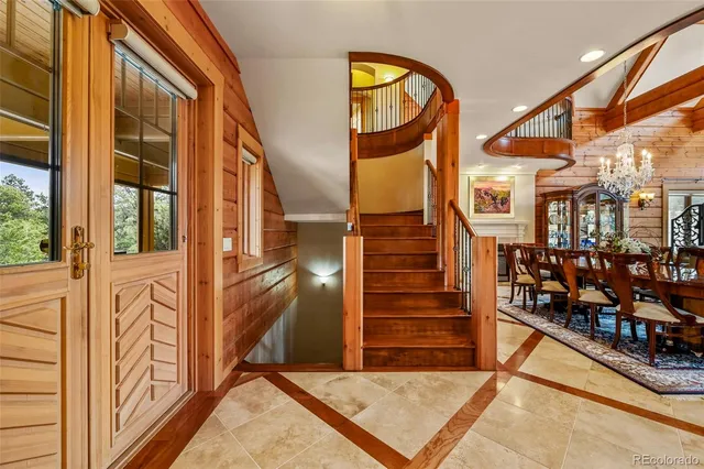 a view of living room and fire place