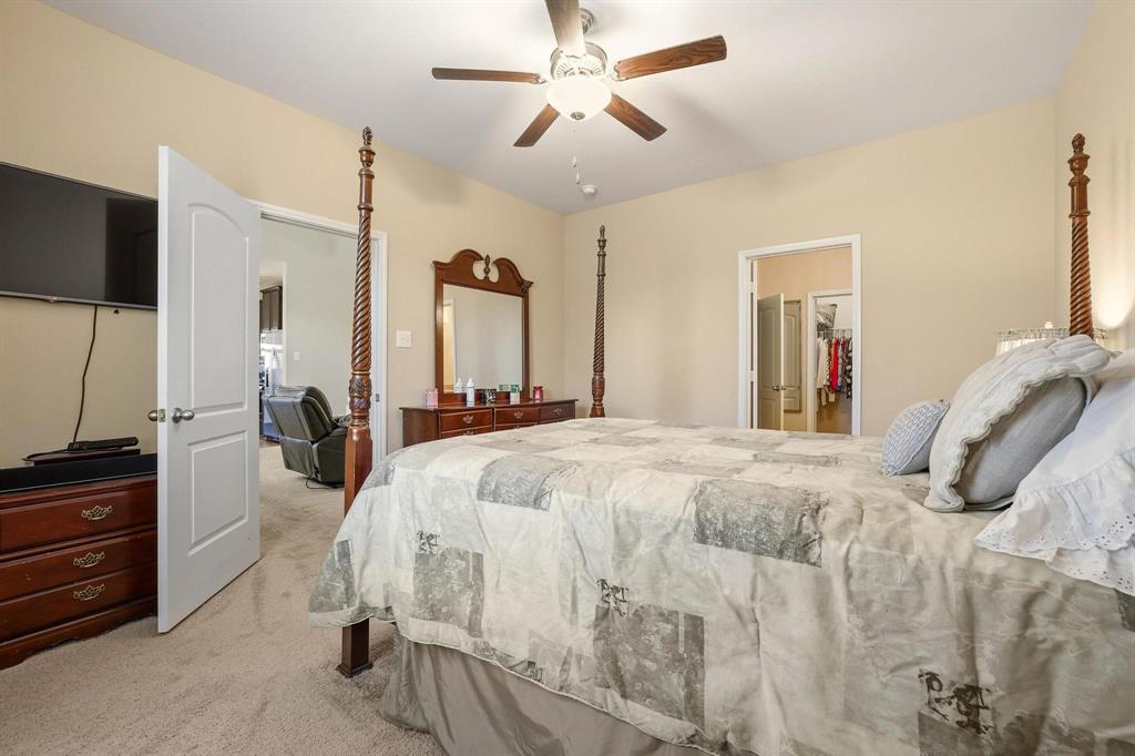 3005 Parker Road Anna, TX 75409 - Photo 24 of 33 Bedroom with light colored carpet, a walk in closet, and ceiling fan