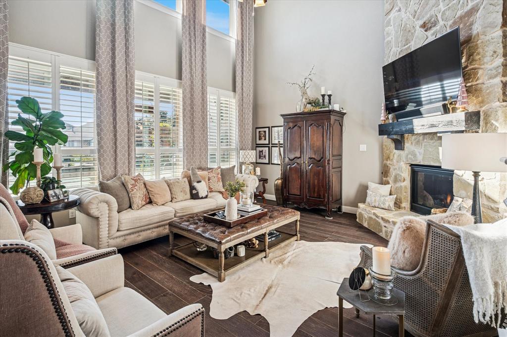 2880 Redfern Drive Trophy Club, TX 76262 - Photo 10 of 40 a living room with furniture a fireplace and a flat screen tv