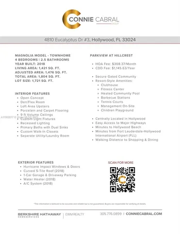 $549,000 | 4810 Eucalyptus Drive, Unit 3, Hollywood, FL 33021