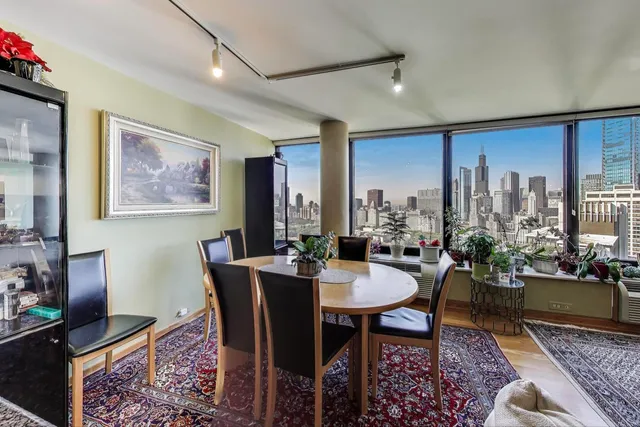 a view of a city with tall buildings