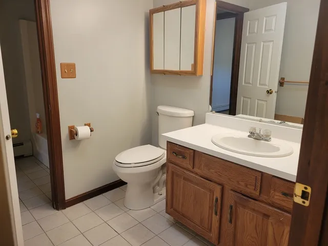 a bathroom with a sink a toilet and a mirror