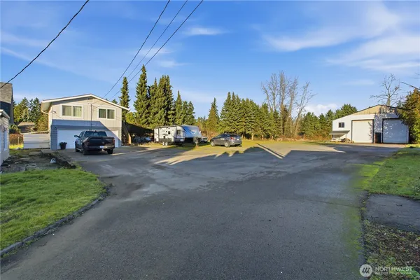 a view of a street with houses