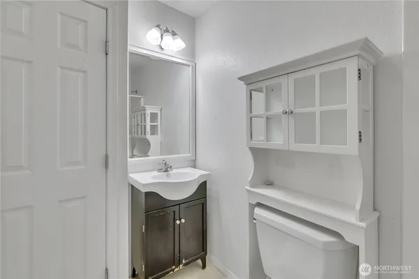 a bathroom with a sink toilet and vanity