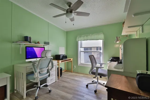 a workspace with furniture