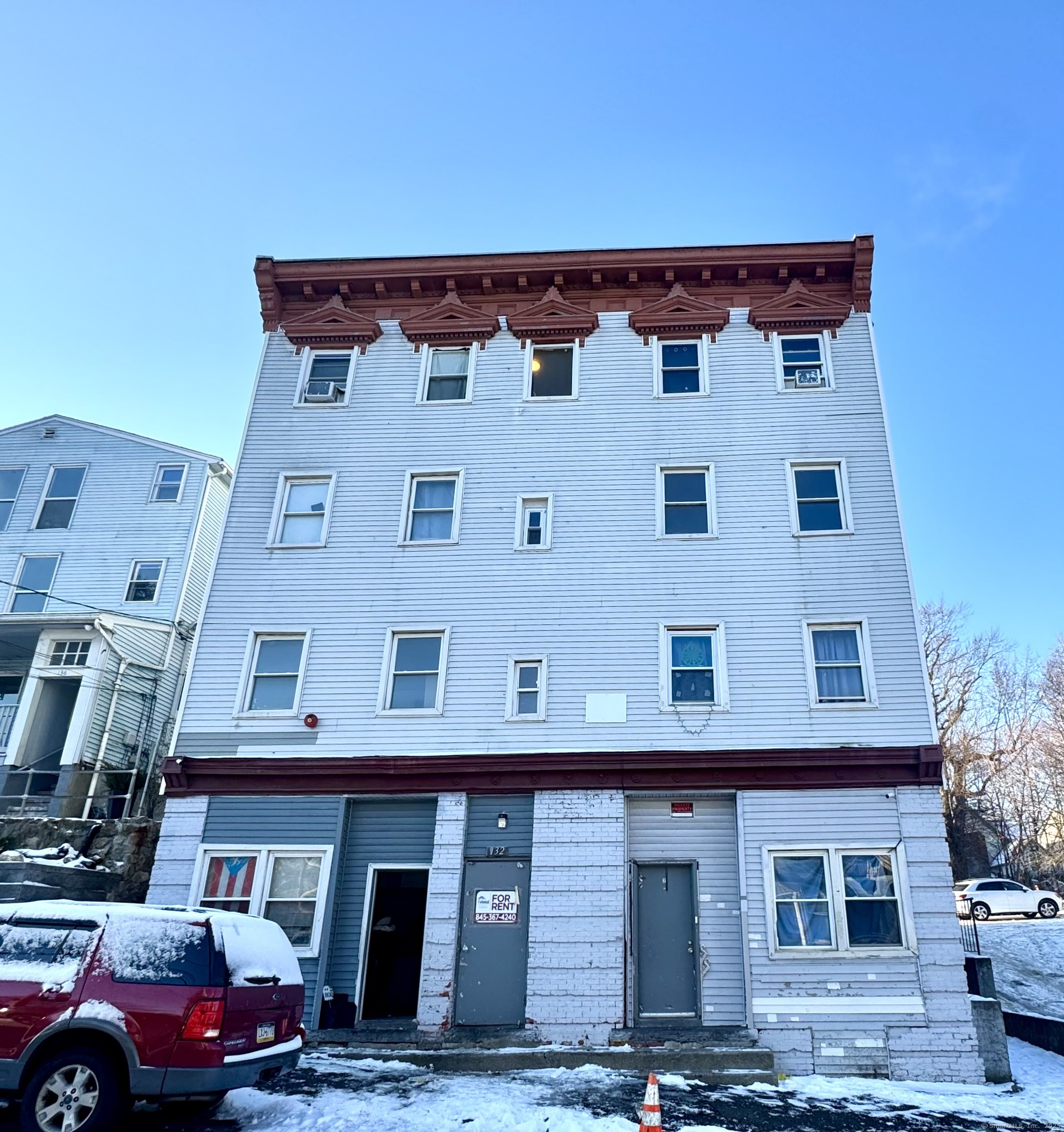 a front view of a building