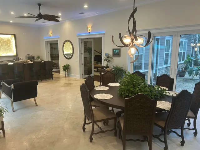 a view of a swimming pool with a garden