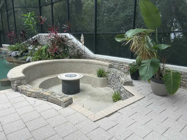 a view of a park with palm trees