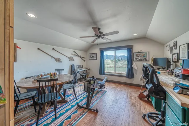 a workspace with wooden floor