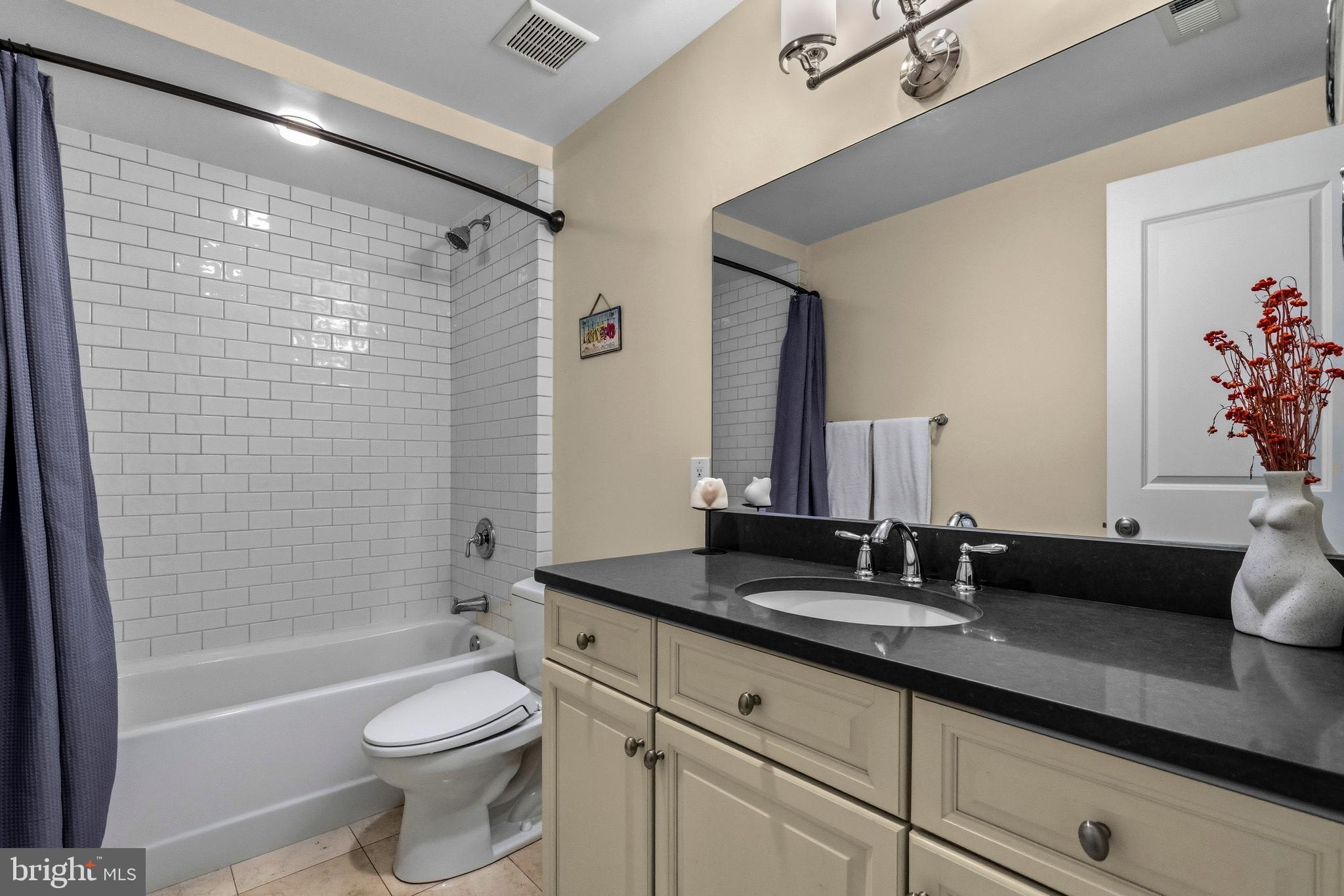 1232 4th Street Northwest, Unit 1 Washington, DC 20001 - Photo 13 of 28 a bathroom with a granite countertop sink toilet and shower
