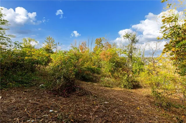 an aerial view of residential houses with outdoor space and swimming pool