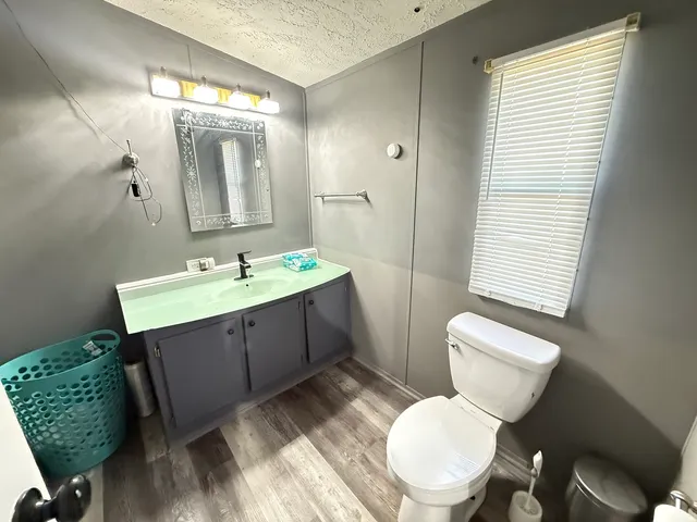 a bathroom with a toilet a sink and mirror