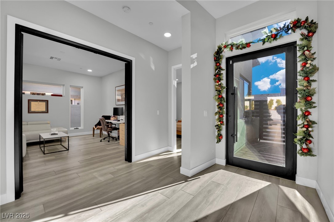 397 Highview Rdg Avenue Las Vegas, NV 89138 - Photo 52 of 97 Foyer entrance featuring waterproof luxury vinyl plank floors and recessed lighting