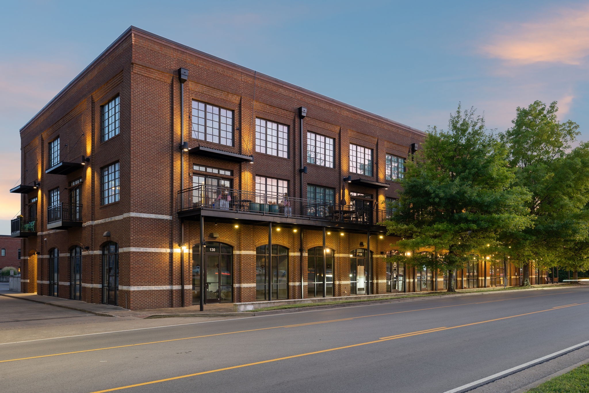 a view of a building and a street