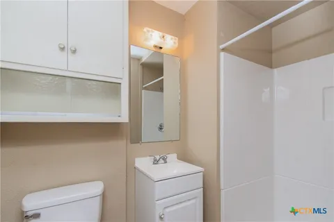 a bathroom with a sink a toilet and a mirror