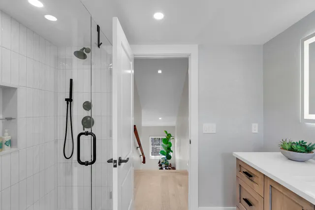 a bedroom with a bed and a cabinets