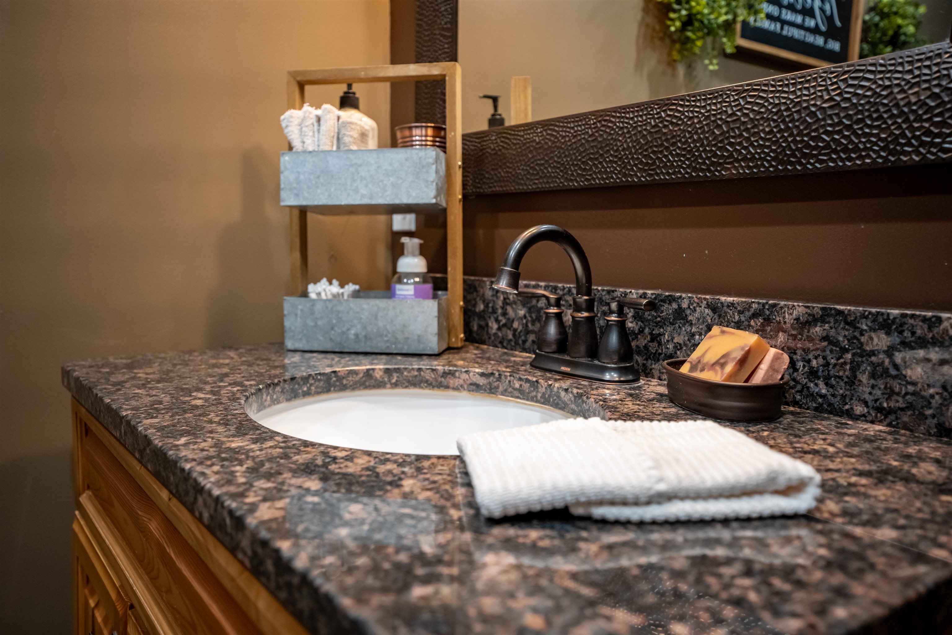 3605 Big Hill Road Chadwick, IL 61014 - Photo 38 of 99 a bathroom with a granite countertop sink a mirror and vanity