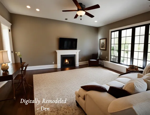 a bedroom with furniture and a fireplace