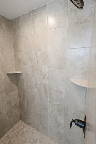 a close view of a bathroom shower