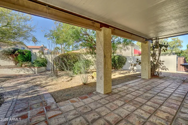 a view of a room with a large window