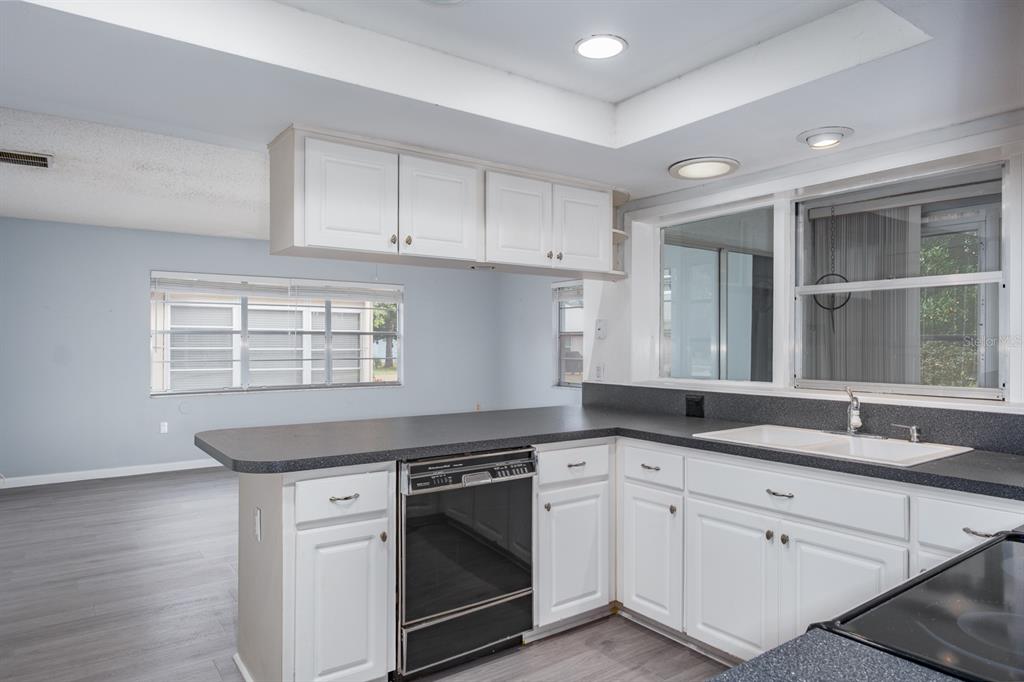 4814 Prince George Circle New Port Richey, FL 34655 - Photo 25 of 75 a kitchen with granite countertop cabinets stainless steel appliances a sink and a window