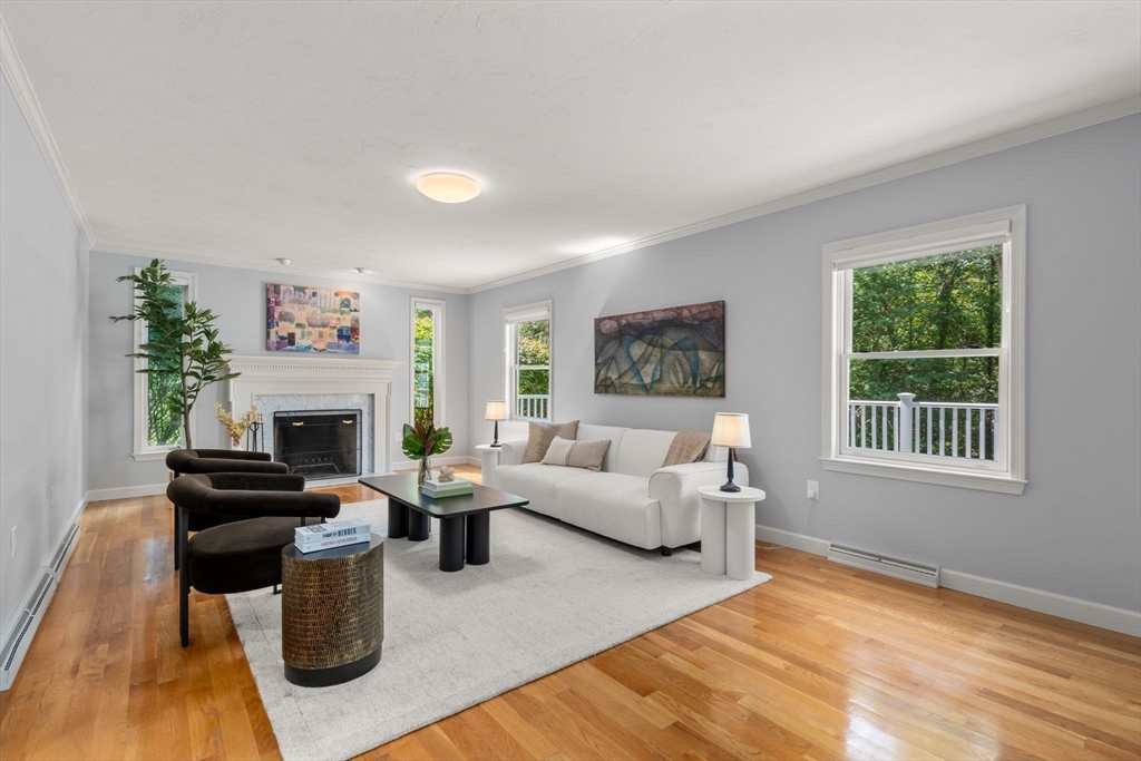 429 Warren Street Needham, MA 02492 - Photo 7 of 40 a living room with furniture a large window and a fireplace
