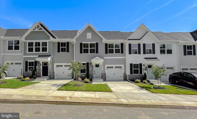 a front view of a house with a yard and potted plants