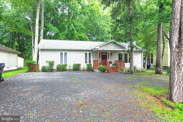 a front view of a house with yard and green space