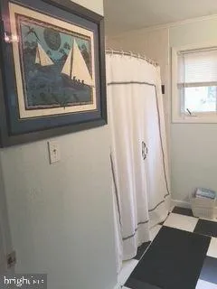 a bathroom with a shower and a sink
